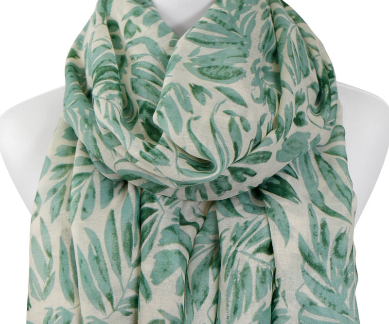 Daintree Green Palm Leaf Scarf with Tassels