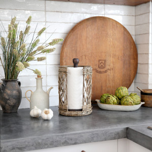 Breton Rattan Paper Towel Holder, a functional fitting for displaying, holding or organising household items