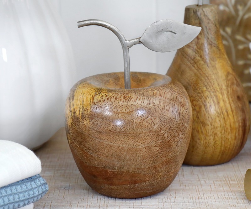 Bramley Handcrafted Wooden Apple with Silver Leaf Home accessories
