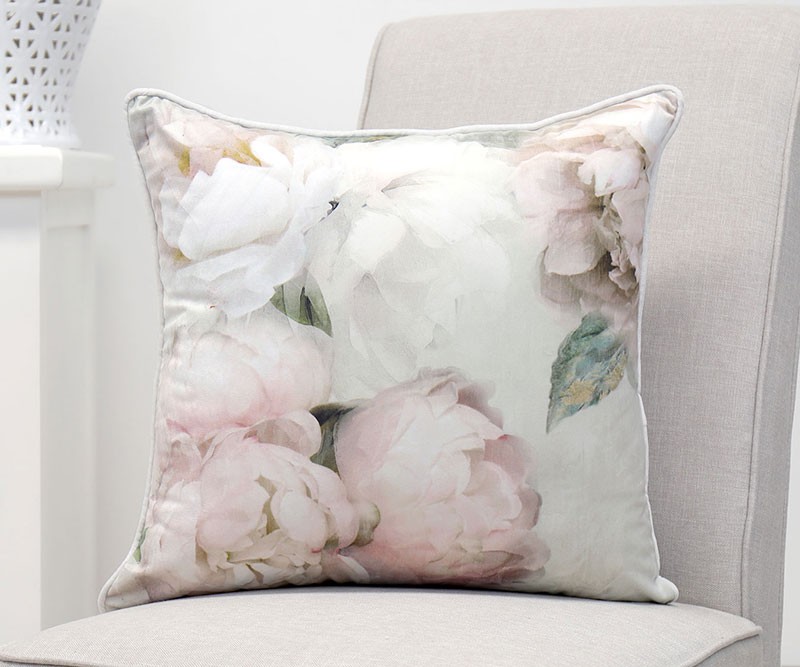 White Peony Velvet Cushion