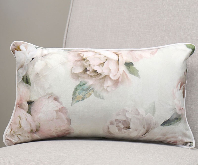 White Peony Velvet Cushion 30x50