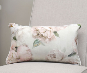 Lumbar White Peony Velvet Cushion 30x50