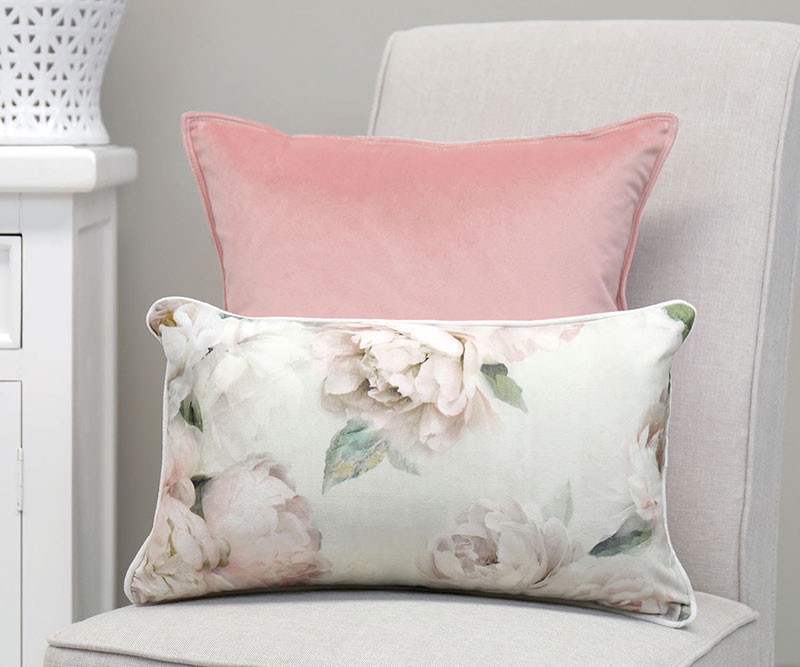 White Peony Velvet Cushion 30x50