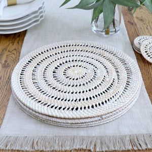 Fairlight Whitewash Rattan Placemat, a textile accent for dining or kitchen use