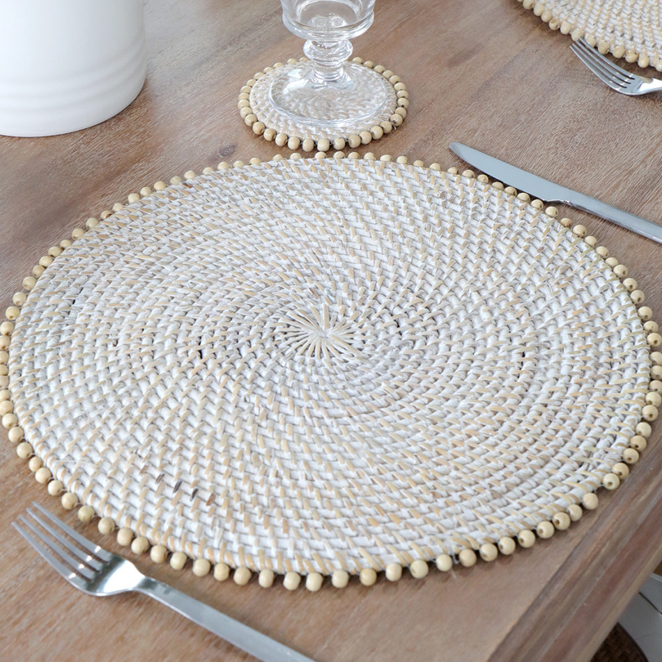 Avoca Whitewash Rattan Placemat, a textile accessory designed for dining, kitchen or tabletop use