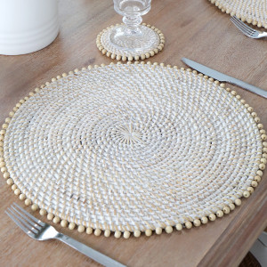 Avoca Whitewash Rattan Placemat, a textile accessory designed for dining, kitchen or tabletop use