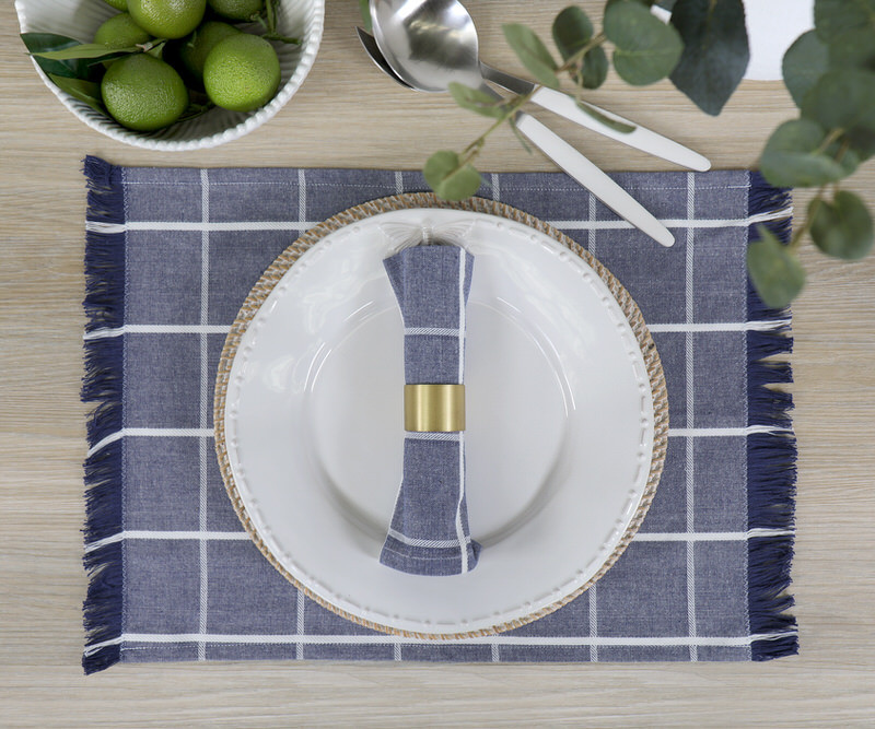 Set 4 Campbell Check Placemats - Denim Blue