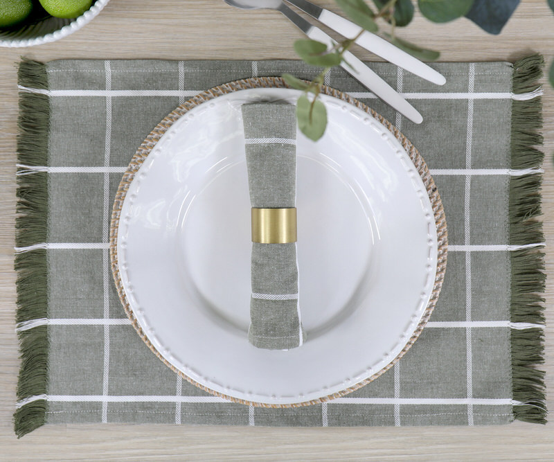 Set 4 Campbell Check Placemats - Olive Green