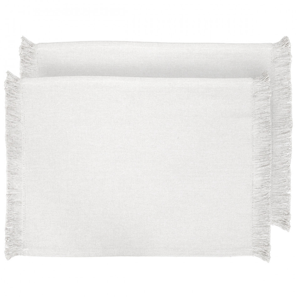 Set 4 White Bronte Fringe Placemats, a textile accent for dining or kitchen use