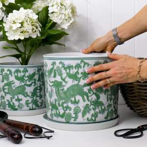 Large Emerson Green Chinoiserie Plant Pot