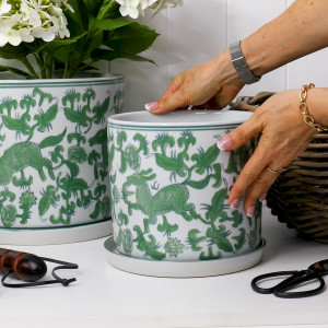 Small Emerson Green Chinoiserie Plant Pot