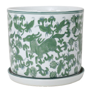 Large Emerson Green Chinoiserie Plant Pot, a decorative container for displaying plants