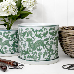 Large Emerson Green Chinoiserie Plant Pot, a plant display piece suited to adding greenery to a styled space