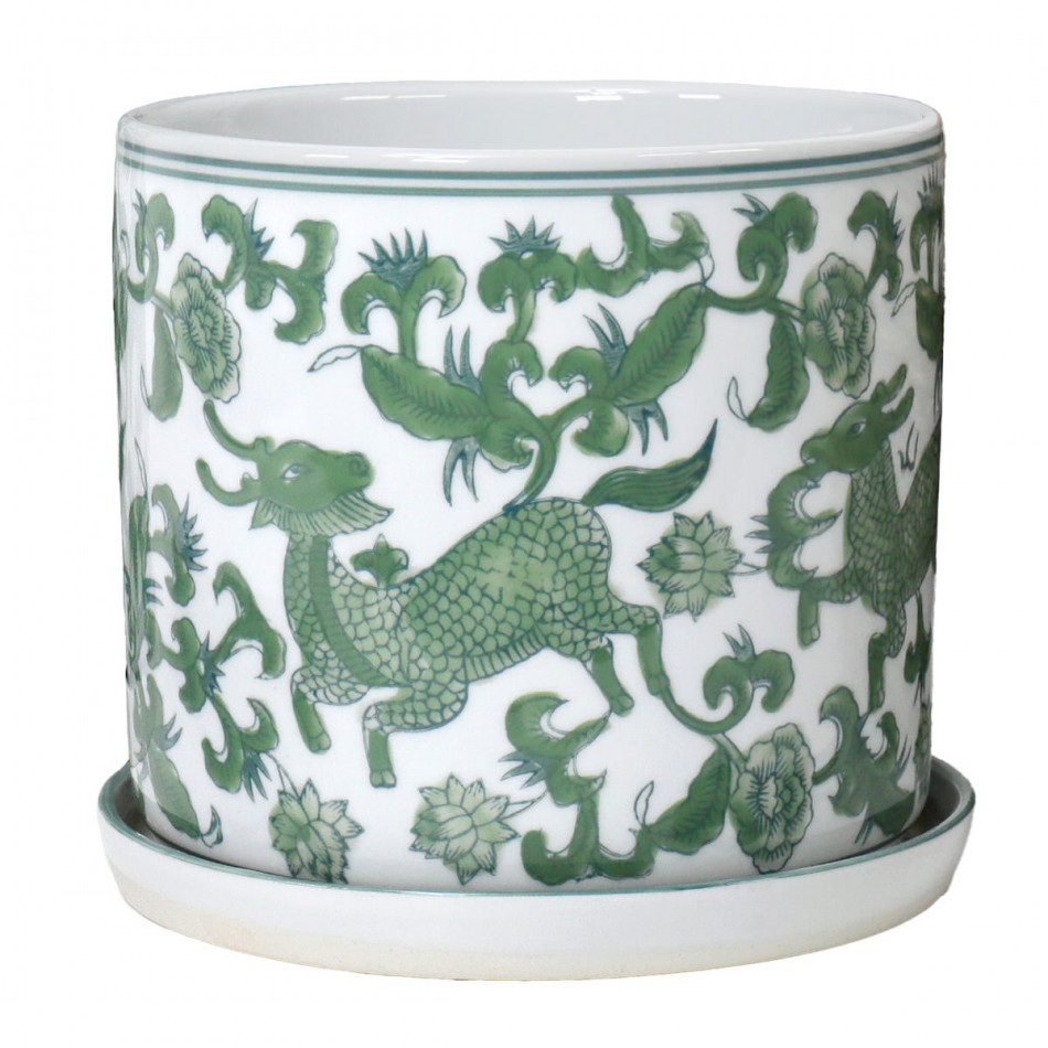 Small Emerson Green Chinoiserie Plant Pot, a decorative container for displaying plants