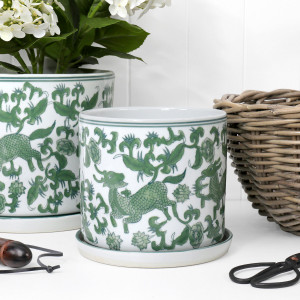 Small Emerson Green Chinoiserie Plant Pot