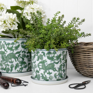 Small Emerson Green Chinoiserie Plant Pot, designed as a decorative container for a favourite plant
