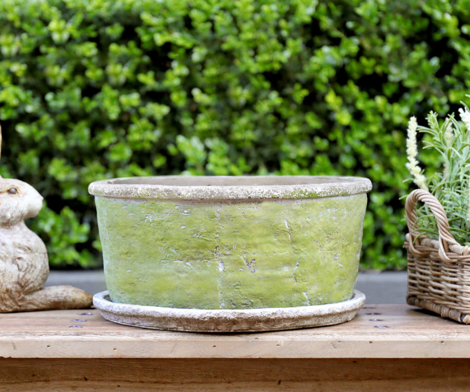 Large Harrington Green Wide Planter