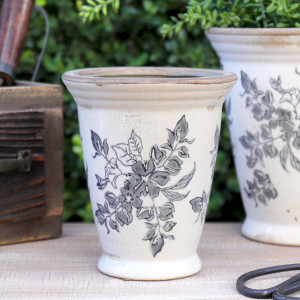 Short Taper Norwood Grey Floral Plant Pot, decorative planter or flower display
