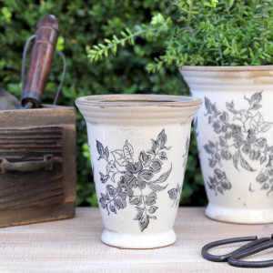 Short Taper Norwood Grey Floral Plant Pot, designed as a decorative container for a favourite plant