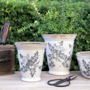 Short Taper Norwood Grey Floral Plant Pot, a decorative container for displaying plants
