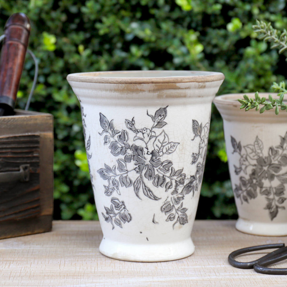 Tall Taper Norwood Grey Floral Plant Pot - Home Decor - Garden and ...
