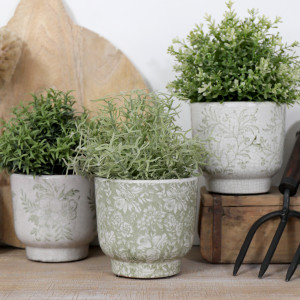 Set 3 Fernleigh Green & White Herb Pots, decorative home accessory