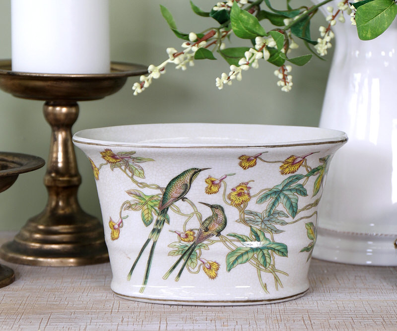 Small Oval Emerald Hummingbird Planter Pot