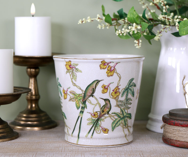 Medium Emerald Hummingbird Planter Pot