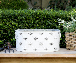 Large Abigail White Bee Oval Planter