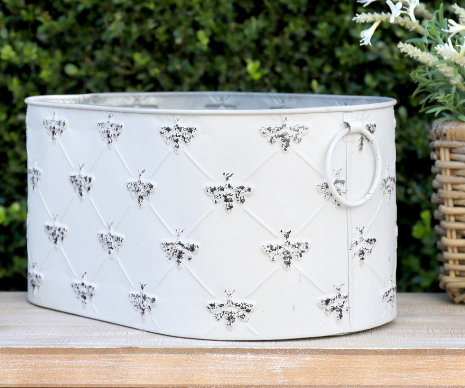 Large Abigail White Bee Oval Planter