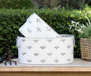 Small Abigail White Bee Oval Planter