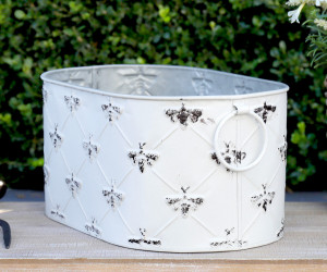 Small Abigail White Bee Oval Planter