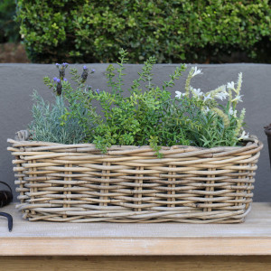 Large Amalfi Rectangle Rattan Planter Basket, a decorative container for displaying plants