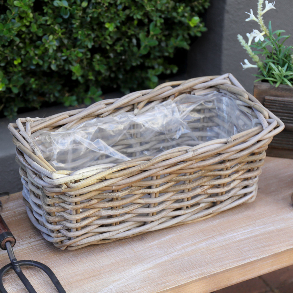 Small Amalfi Rectangle Rattan Planter Basket, woven storage basket
