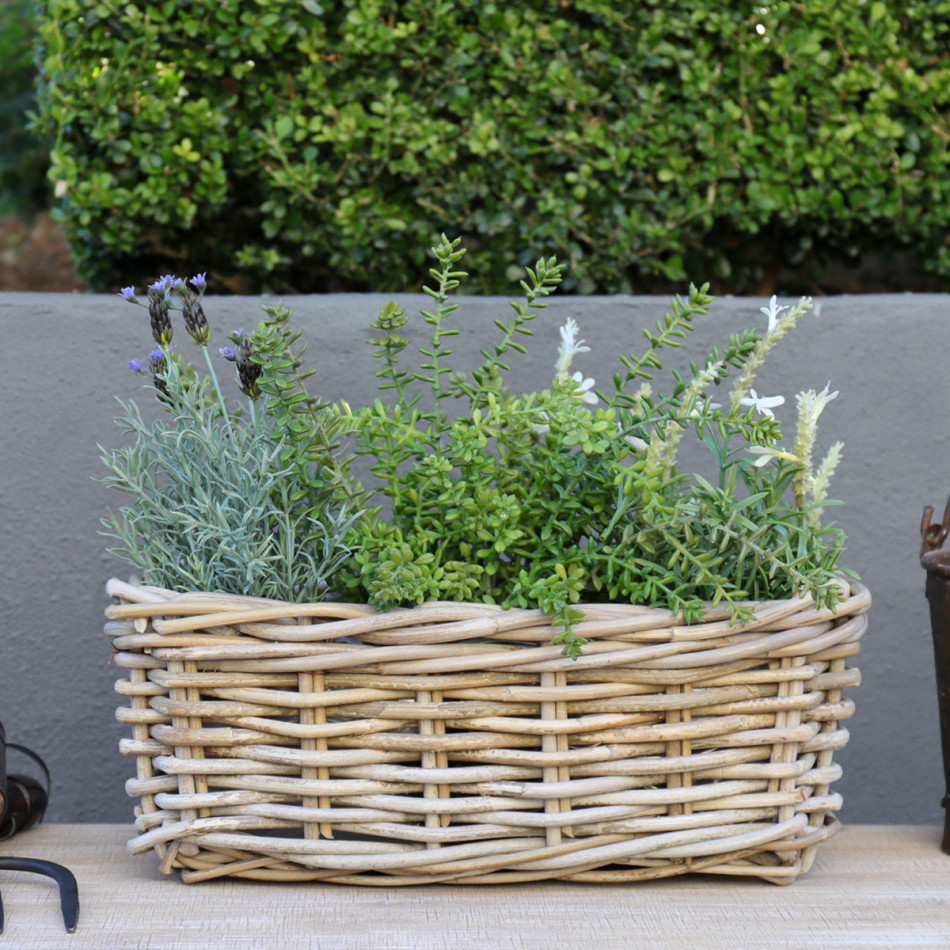 Small Amalfi Rectangle Rattan Planter Basket, a decorative container for displaying plants