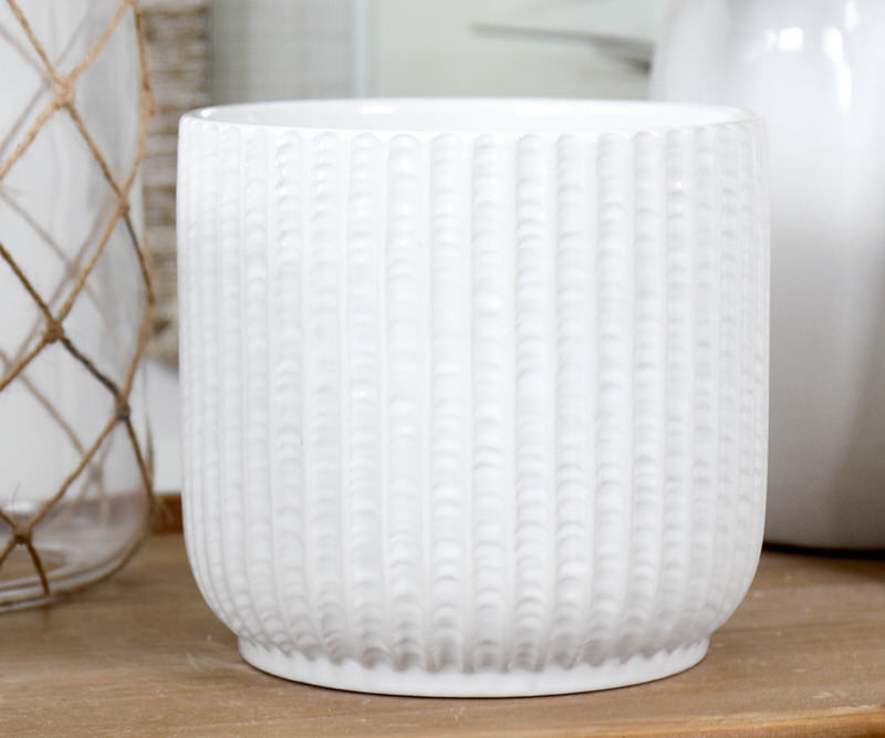 Henley Ribbed White Planter - Large