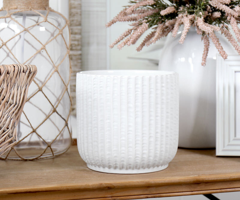 Henley Ribbed White Planter - Large