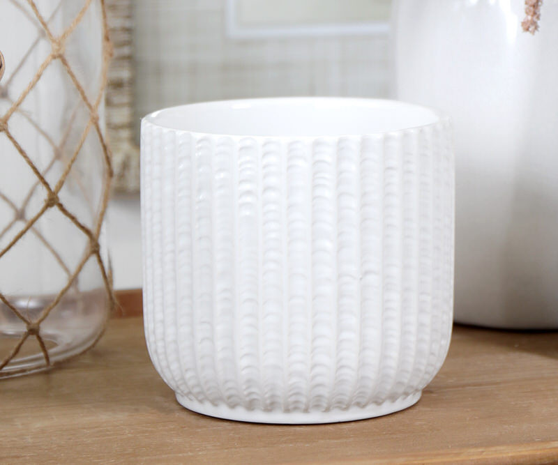 Henley Ribbed White Planter - Medium