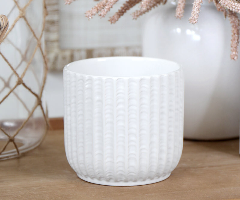 Henley Ribbed White Planter - Small