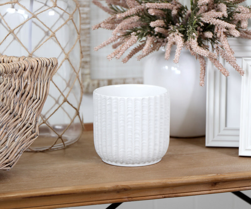 Henley Ribbed White Planter - Small