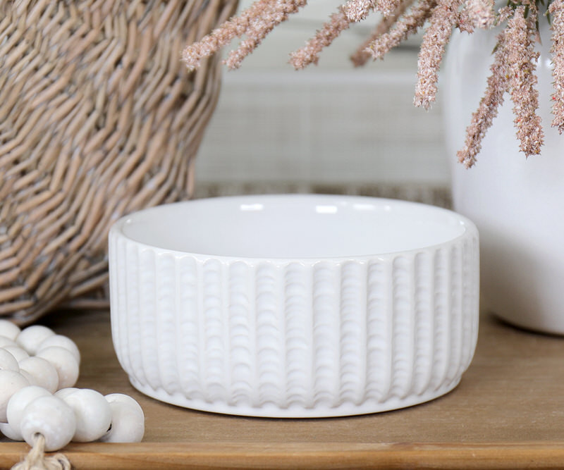 Henley Ribbed White Planter Dish