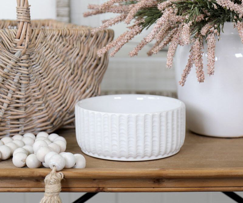 Henley Ribbed White Planter Dish