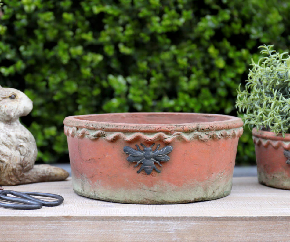 Large Shallow French Bee Terracotta Plant Pot