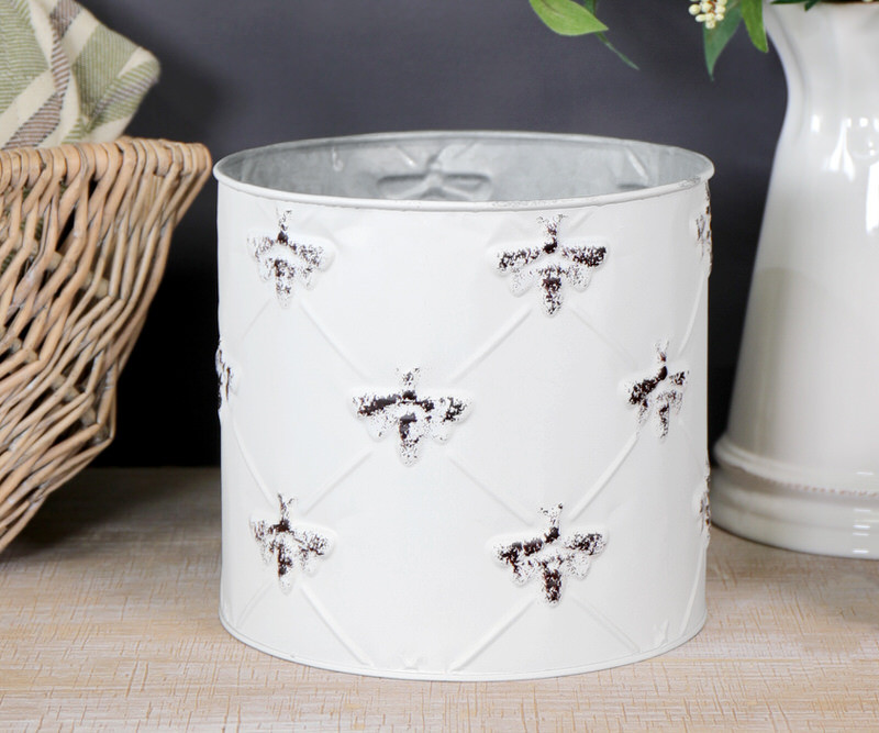 Round Abigail White Bee Planter - Small