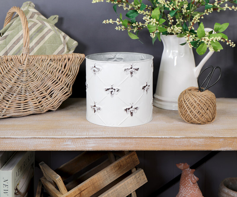 Round Abigail White Bee Planter - Small