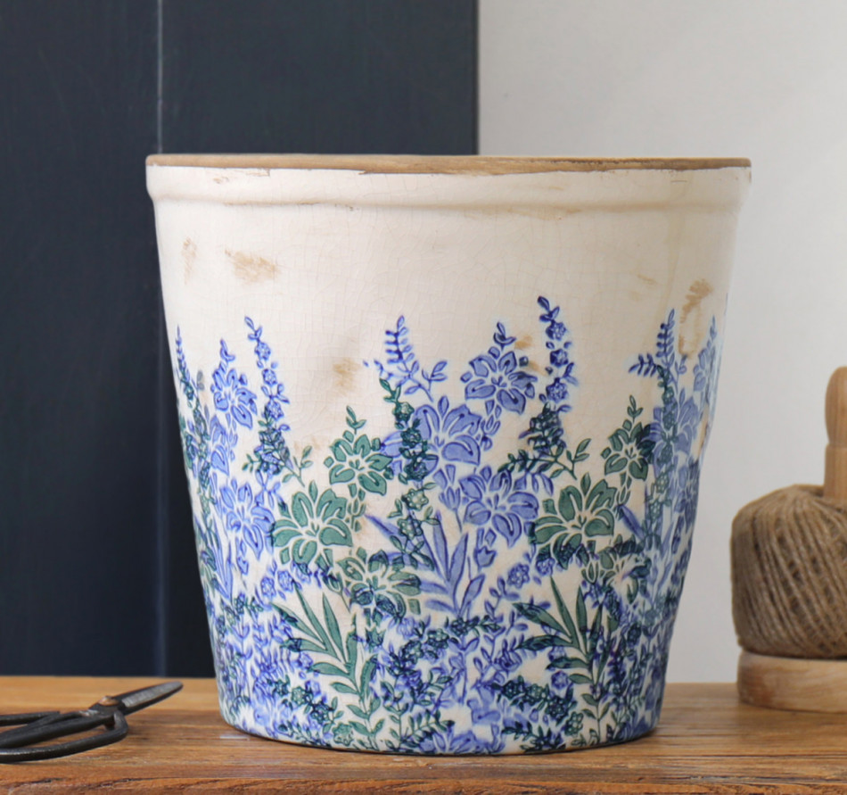 Large Sevenoaks Blue Floral Planter, decorative planter or flower display