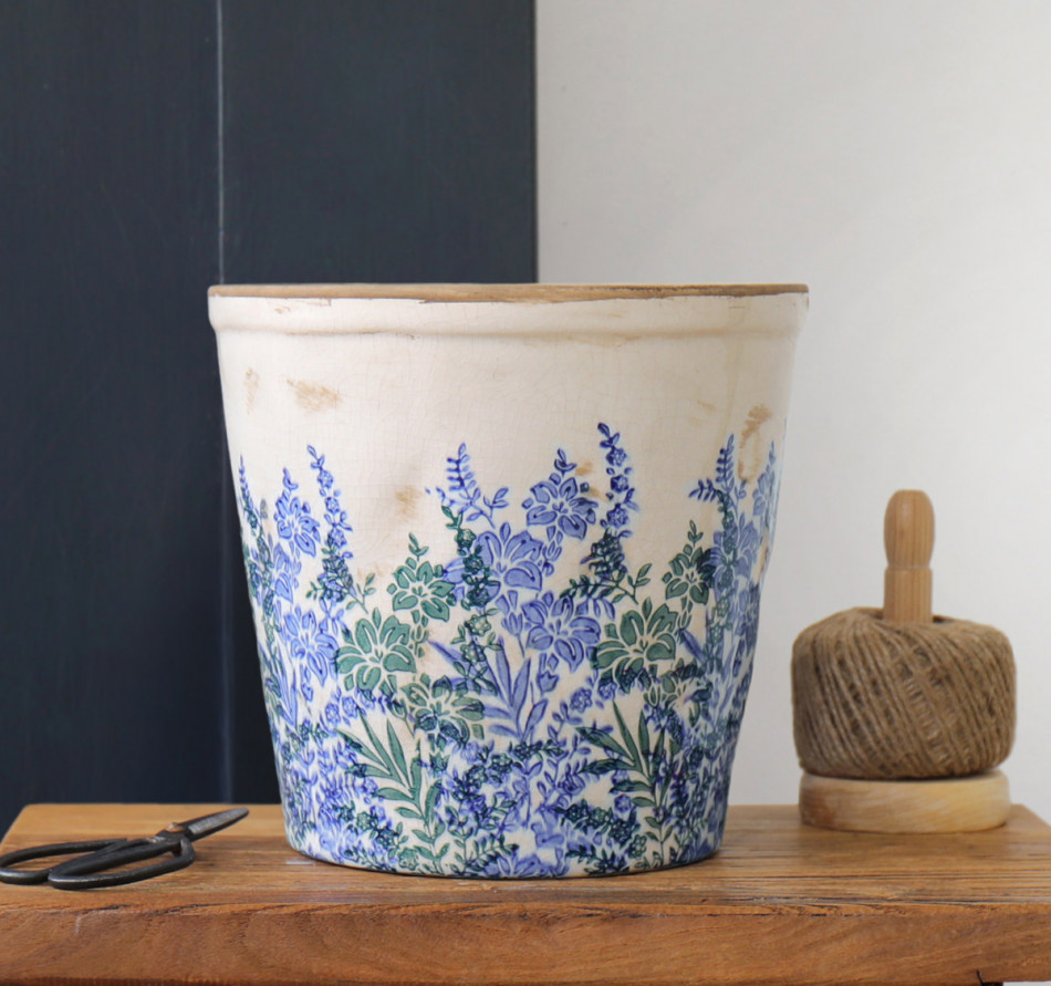 Large Sevenoaks Blue Floral Planter, a decorative container for displaying plants