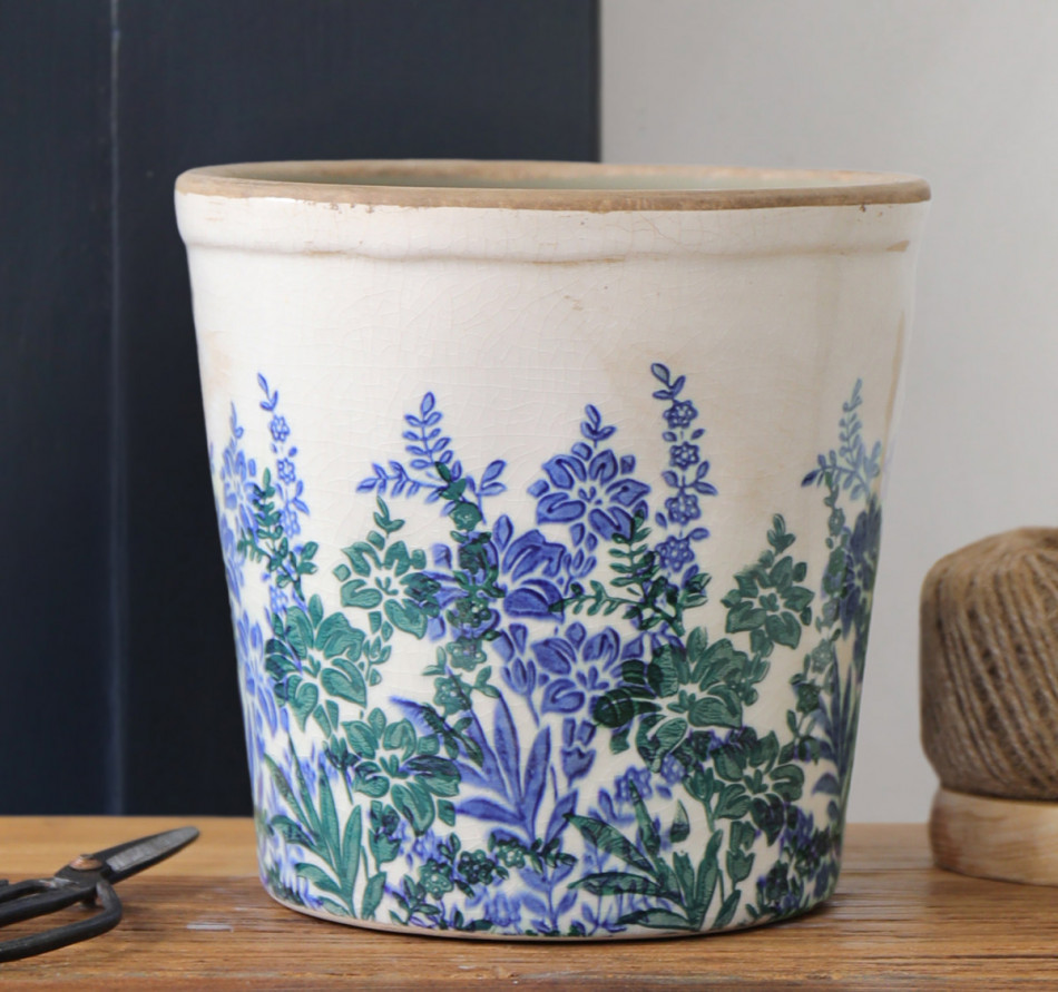 Medium Sevenoaks Blue Floral Planter, decorative planter or flower display