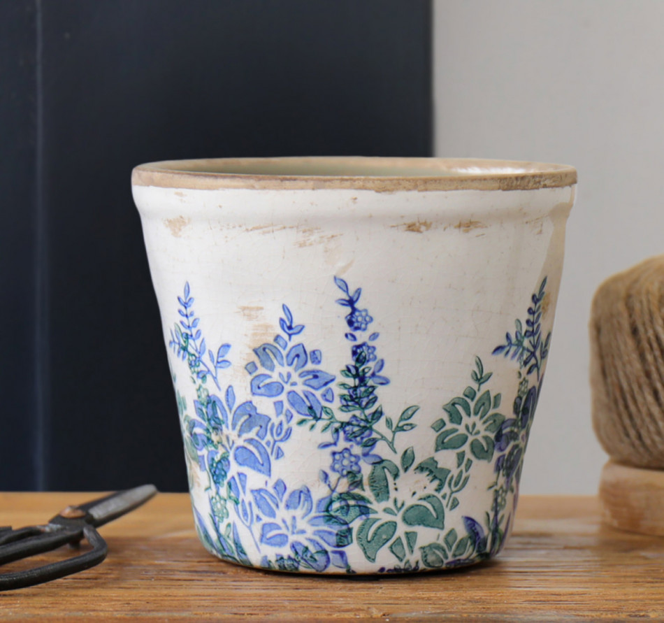 Small Sevenoaks Blue Floral Planter, decorative planter or flower display