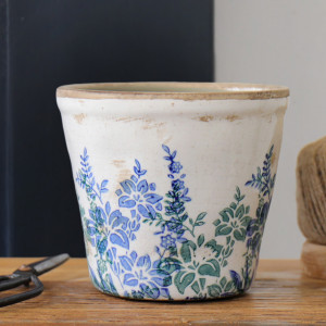 Small Sevenoaks Blue Floral Planter, decorative planter or flower display